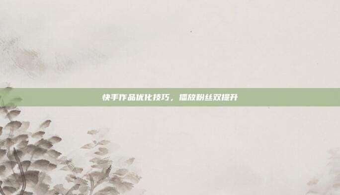 快手作品优化技巧，播放粉丝双提升