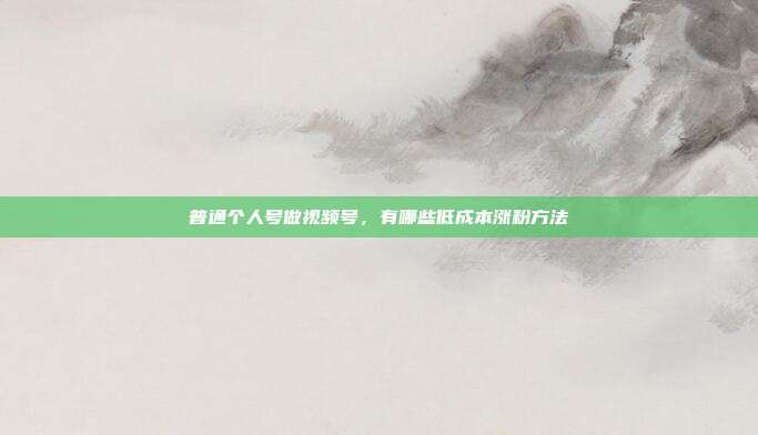 普通个人号做视频号，有哪些低成本涨粉方法