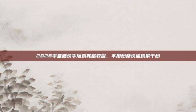 2026零基础快手涨粉完整教程，不投粉条快速积累千粉