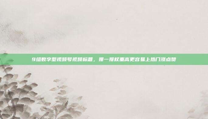 9组数字型视频号视频标题，搜一搜权重高更容易上热门涨点赞