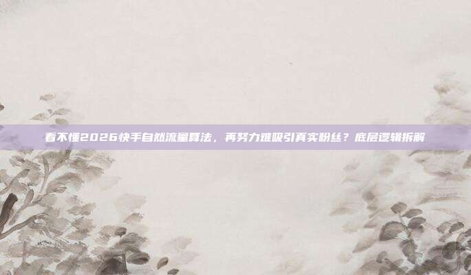 看不懂2026快手自然流量算法，再努力难吸引真实粉丝？底层逻辑拆解