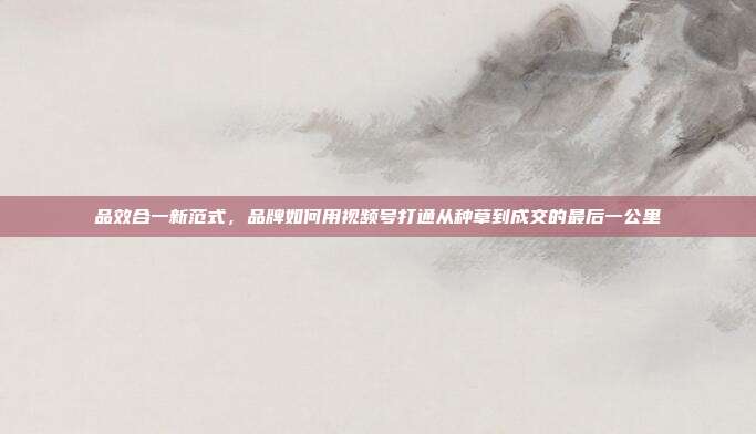 品效合一新范式，品牌如何用视频号打通从种草到成交的最后一公里