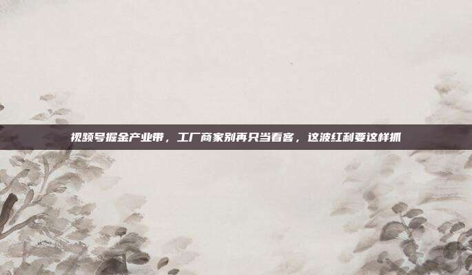 视频号掘金产业带，工厂商家别再只当看客，这波红利要这样抓