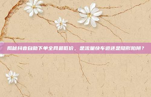 揭秘抖音自助下单全网最低价，是流量快车道还是隐形陷阱？