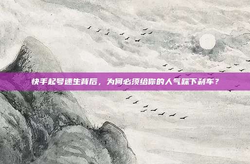快手起号速生背后，为何必须给你的人气踩下刹车？