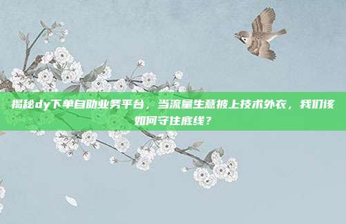 揭秘dy下单自助业务平台，当流量生意披上技术外衣，我们该如何守住底线？