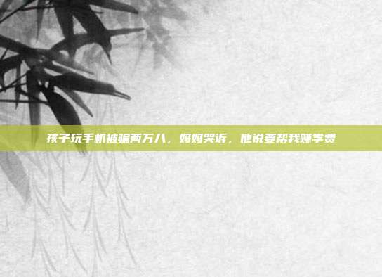 孩子玩手机被骗两万八，妈妈哭诉，他说要帮我赚学费