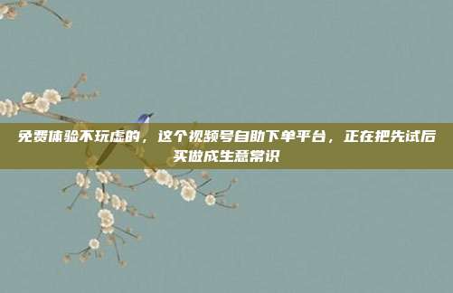 免费体验不玩虚的,这个视频号自助下单平台,正在把先试后买做成生意常识