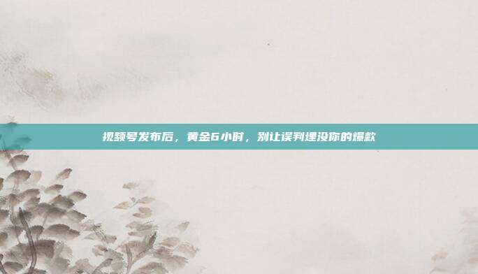 视频号发布后，黄金6小时，别让误判埋没你的爆款