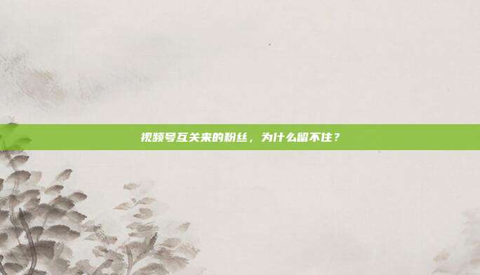视频号互关来的粉丝，为什么留不住？