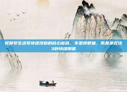 视频号生活号快速涨粉的核心密码，不是拼数量，而是拿捏这3种情绪刚需