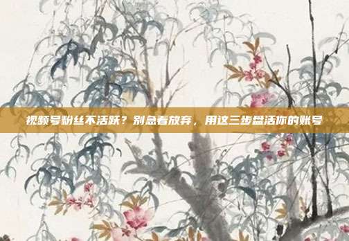 视频号粉丝不活跃？别急着放弃，用这三步盘活你的账号