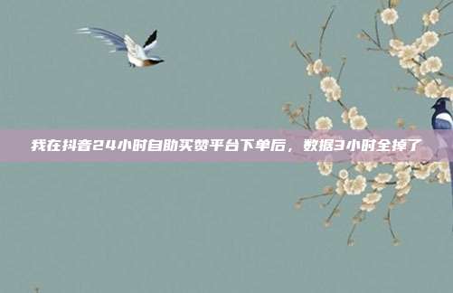我在抖音24小时自助买赞平台下单后，数据3小时全掉了