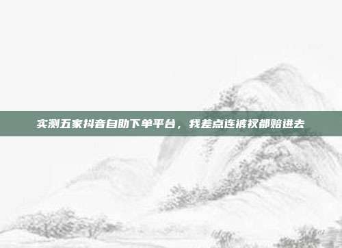 实测五家抖音自助下单平台，我差点连裤衩都赔进去