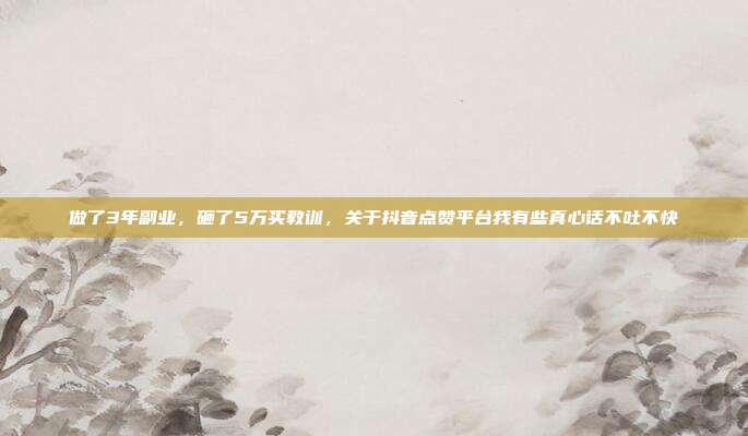 做了3年副业，砸了5万买教训，关于抖音点赞平台我有些真心话不吐不快