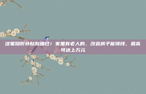 这笔隐形补贴别错过！家里有老人的，改造房子能领钱，最高可达上万元