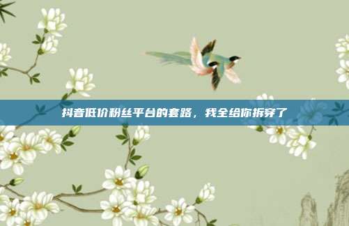抖音低价粉丝平台的套路，我全给你拆穿了