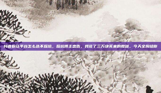 抖音粉丝平台怎么选不踩坑,踩坑博主忠告,我花了三万块买来的教训,今天全掏给你