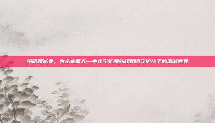 给眼睛减负，为未来蓄光—中小学护眼新规如何守护孩子的清晰世界