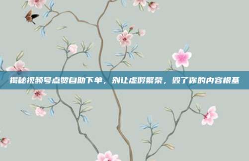 揭秘视频号点赞自助下单，别让虚假繁荣，毁了你的内容根基