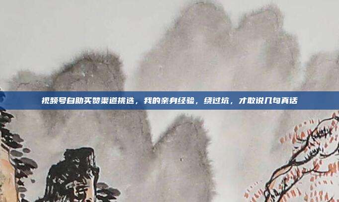 视频号自助买赞渠道挑选,我的亲身经验,绕过坑,才敢说几句真话