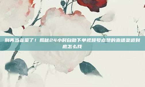 别再当韭菜了！揭秘24小时自助下单视频号点赞的靠谱渠道到底怎么找