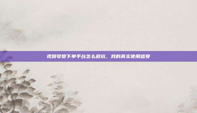 视频号赞下单平台怎么避坑，我的真实使用感受