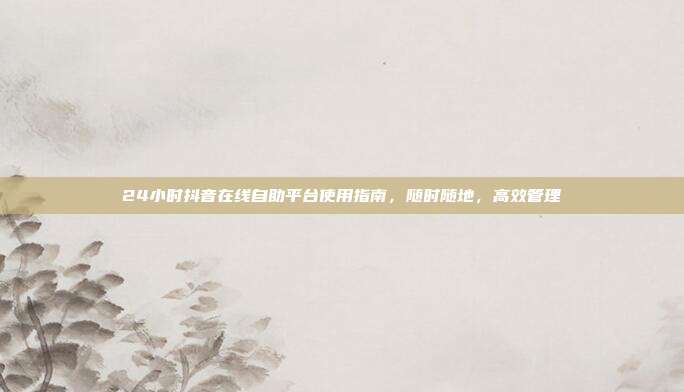 24小时抖音在线自助平台使用指南，随时随地，高效管理