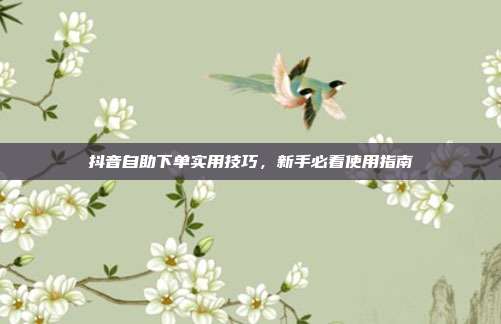 抖音自助下单实用技巧，新手必看使用指南