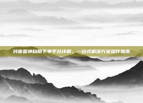 抖音雷神自助下单平台详解，一站式解决方案操作指南