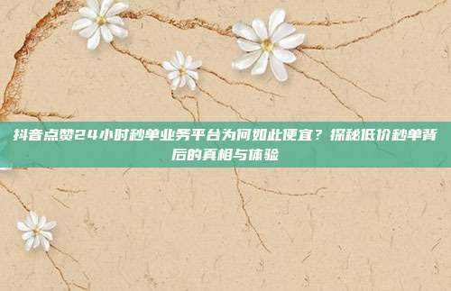 抖音点赞24小时秒单业务平台为何如此便宜？探秘低价秒单背后的真相与体验