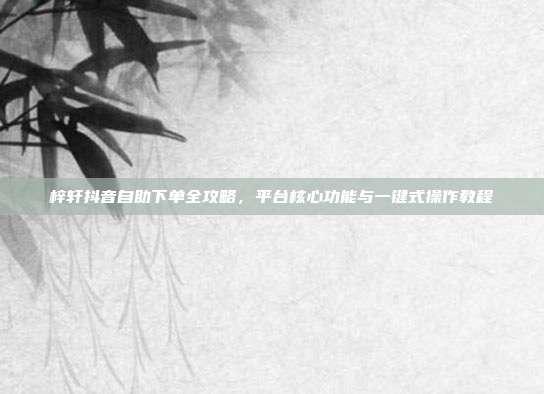 梓轩抖音自助下单全攻略，平台核心功能与一键式操作教程