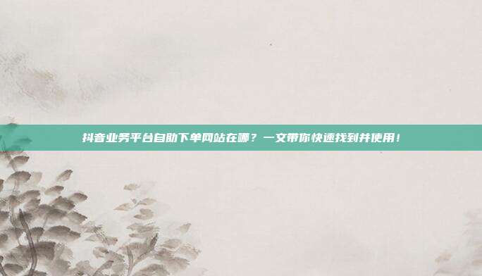抖音业务平台自助下单网站在哪？一文带你快速找到并使用！