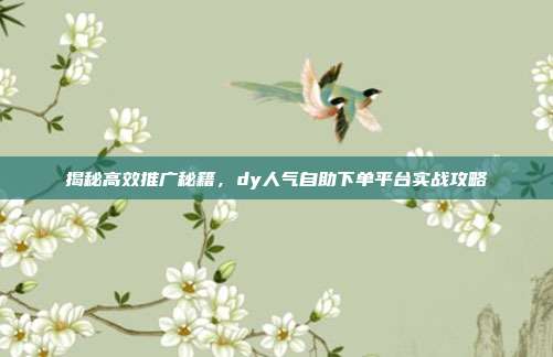 揭秘高效推广秘籍，dy人气自助下单平台实战攻略
