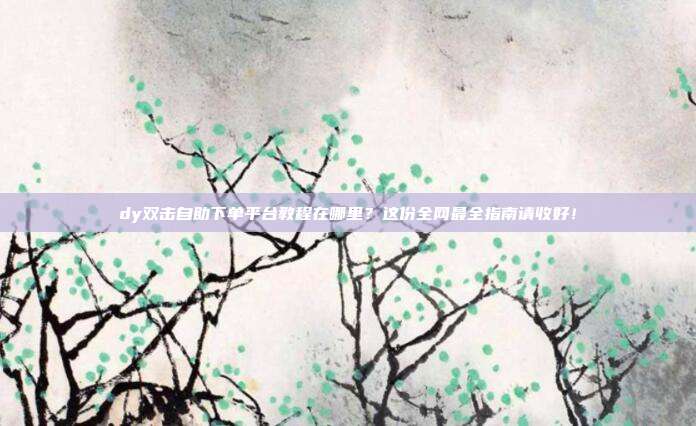 dy双击自助下单平台教程在哪里？这份全网最全指南请收好！