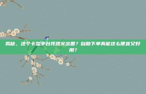 揭秘，这个卡盟平台凭啥火出圈？自助下单真能这么便宜又好用？