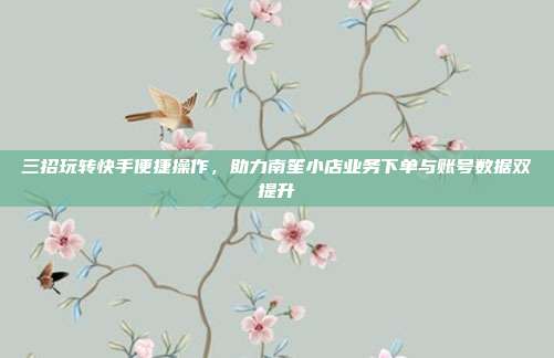 三招玩转快手便捷操作，助力南笙小店业务下单与账号数据双提升