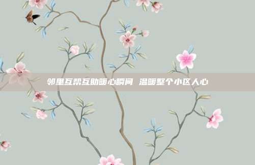 邻里互帮互助暖心瞬间 温暖整个小区人心