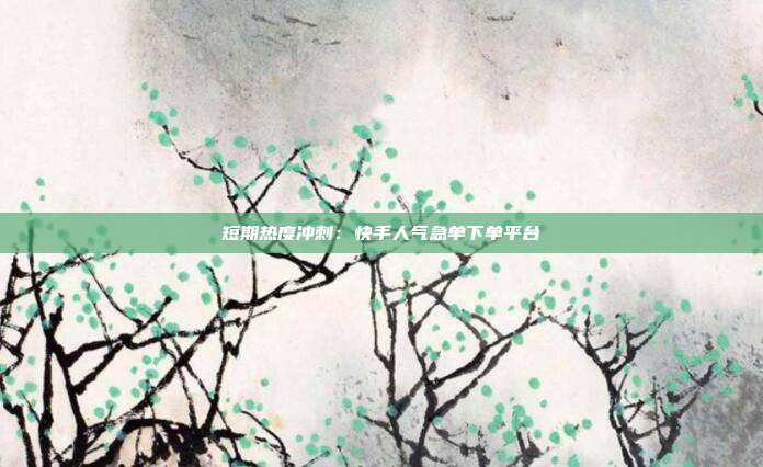 短期热度冲刺：快手人气急单下单平台