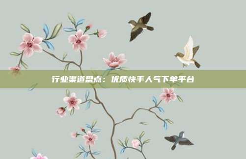 行业渠道盘点：优质快手人气下单平台