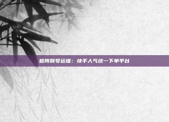 矩阵账号运维：快手人气统一下单平台